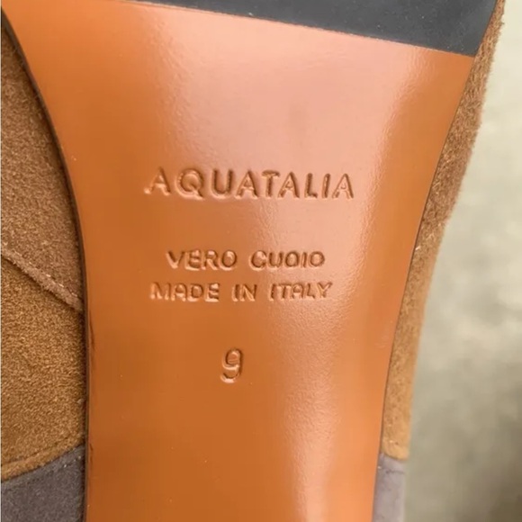 Aquatalia Suede Tan/Grey Ankle Booties, Block Heel Women’s size 9 Made in Italy - Picture 9 of 11